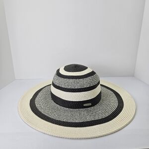 Calvin Klein Women's Large Straw Sun Hat, Black White Silver